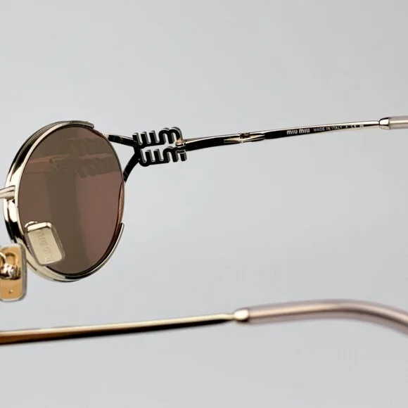 Miu Miu MU52YS ZVN20F BRAND NEW Sunglasses Pink Gold Mirror Silver Oval Unisex - Picture 9 of 11